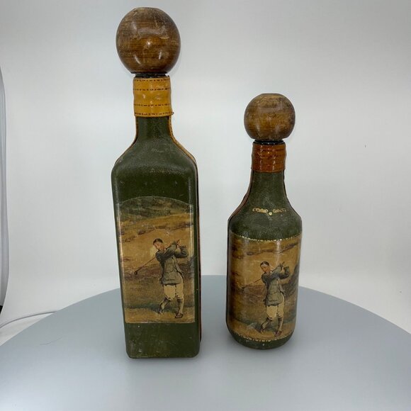 (2) VTG Fausto Corduri Italian Leather Wrapped Decanters with Wood Stopper - Picture 5 of 14